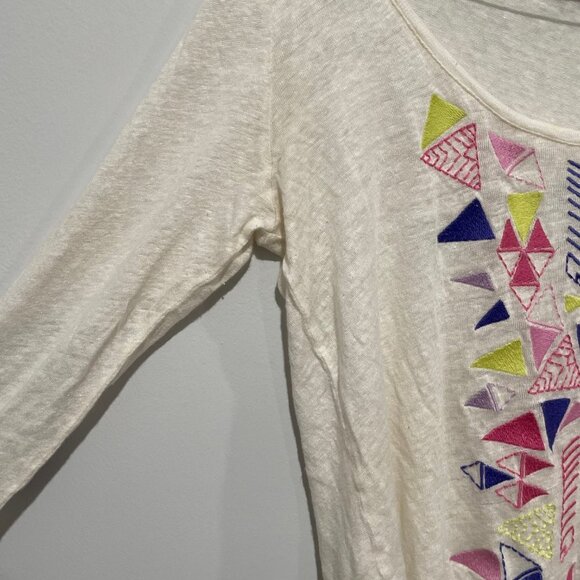 EKYOG Women's White Colorful Print Linen Top Size M - Picture 4 of 7